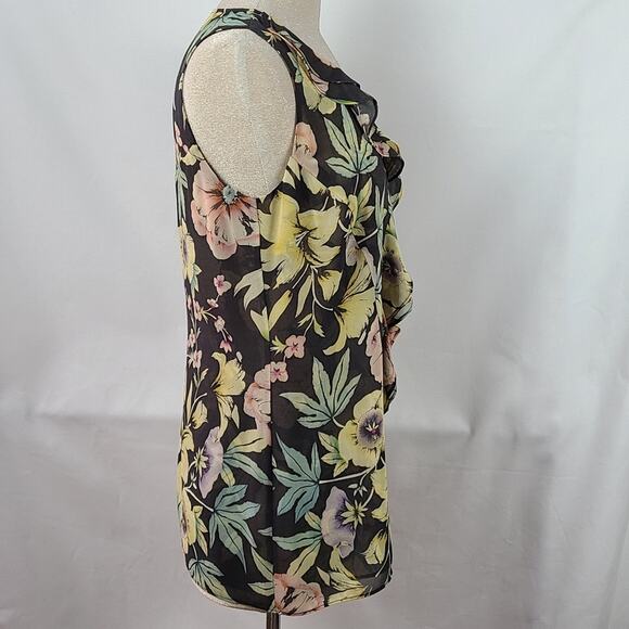 Cabi black multi floral print sleeveless ruffle neck top #3265 Small - Picture 2 of 7